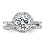 Sterling Silver RH-plated CZ Halo Engagement Ring and Eternity Band Set - Product Photo