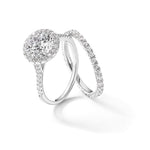 Sterling Silver RH-plated CZ Halo Engagement Ring and Eternity Band Set - Product Photo