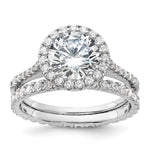 Sterling Silver RH-plated CZ Halo Engagement Ring and Eternity Band Set - Product Photo