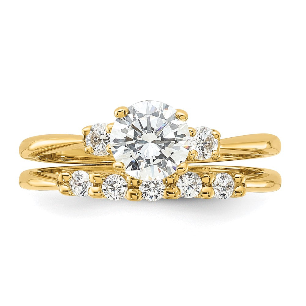 Sterling Silver Gold-Plated CZ Engagement Ring and Band Set - Product Photo