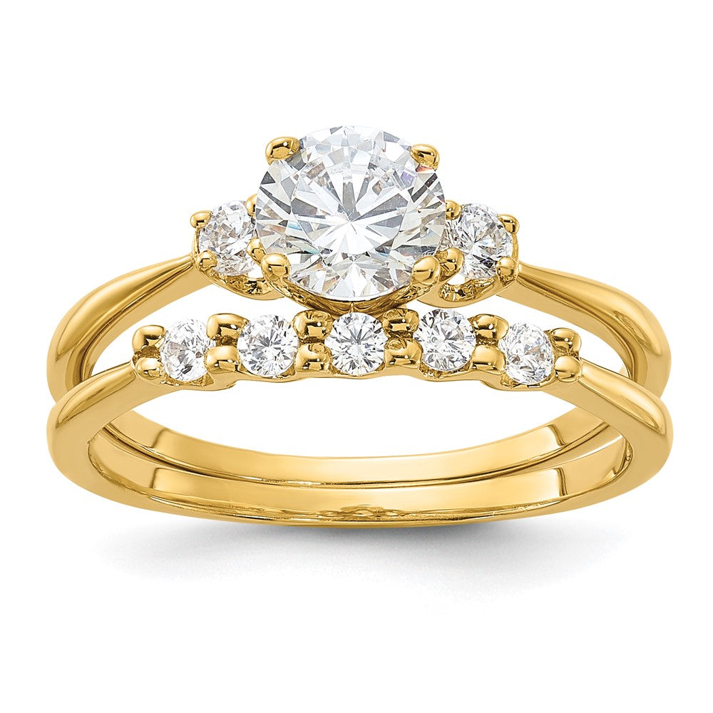 Sterling Silver Gold-Plated CZ Engagement Ring and Band Set - Product Photo