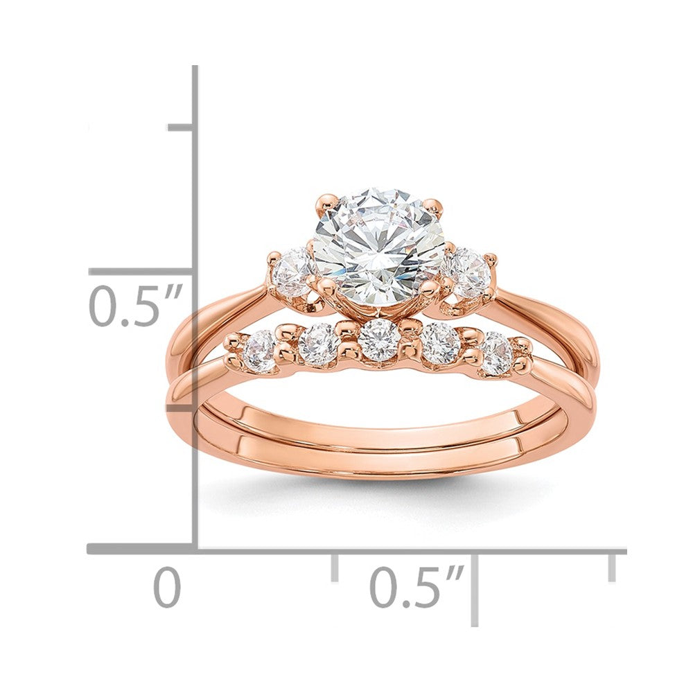 Sterling Silver Rose Gold-Plated Polished CZ Engagement Ring and Band Set - Product Photo