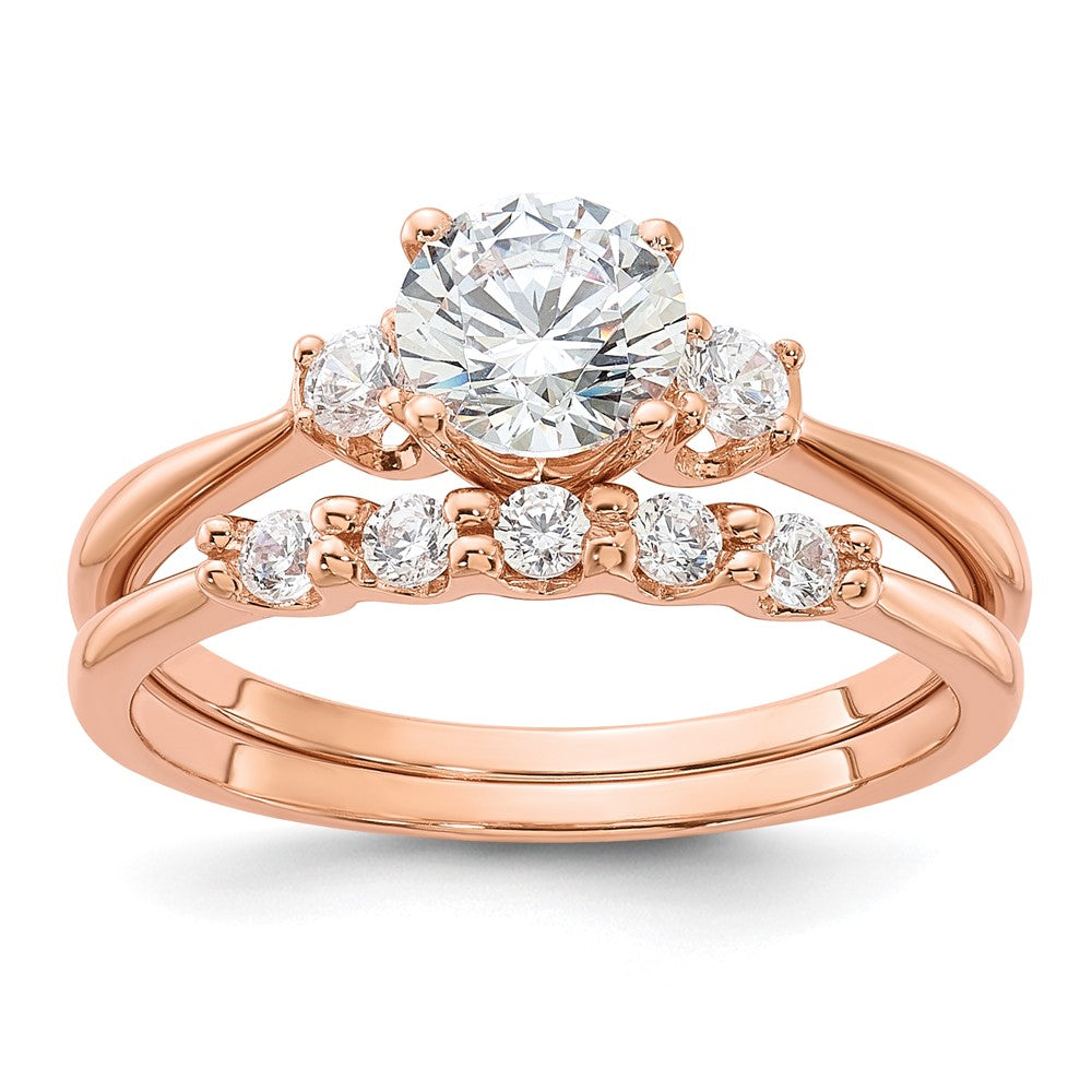 Sterling Silver Rose Gold-Plated Polished CZ Engagement Ring and Band Set - Product Photo