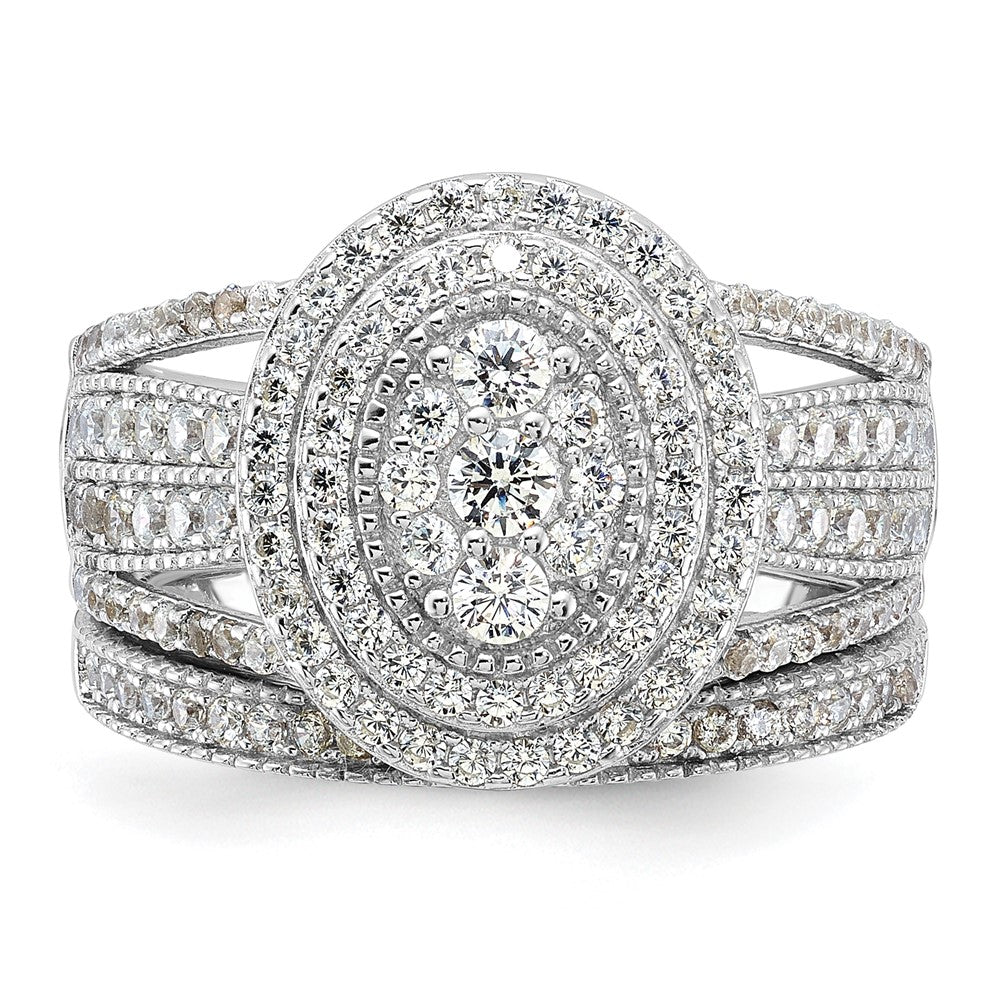 Sterling Silver Rhodium-plated CZ Ring and Band Set - Product Photo