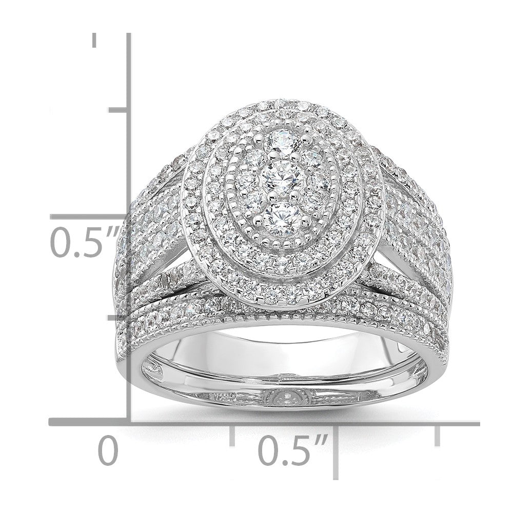 Sterling Silver Rhodium-plated CZ Ring and Band Set - Product Photo