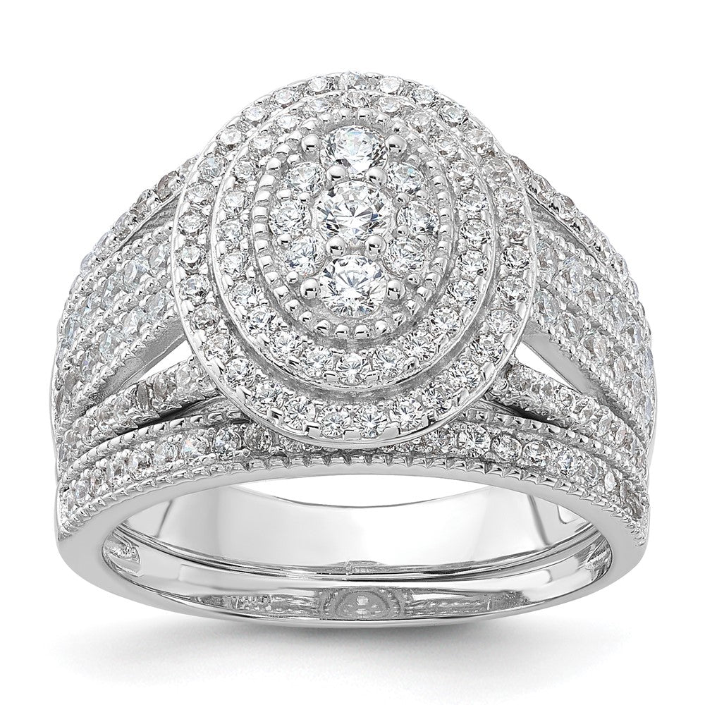 Sterling Silver Rhodium-plated CZ Ring and Band Set - Product Photo