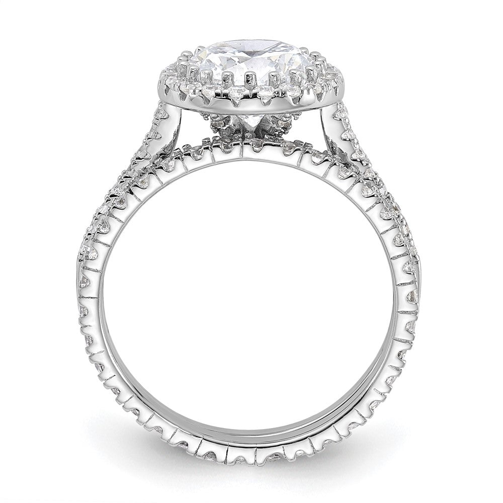 Sterling Silver Rhodium-plated 11mm CZ Halo Engagement/Eternity Band 2 Ring Set - Product Photo
