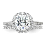 Sterling Silver Rhodium-plated 11mm CZ Halo Engagement/Eternity Band 2 Ring Set - Product Photo