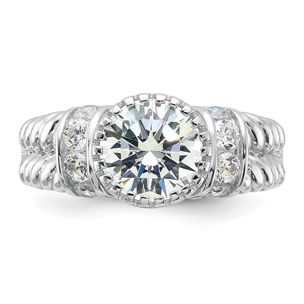 Sterling Silver Rhodium-plated CZ Rope Design Ring - Product Photo