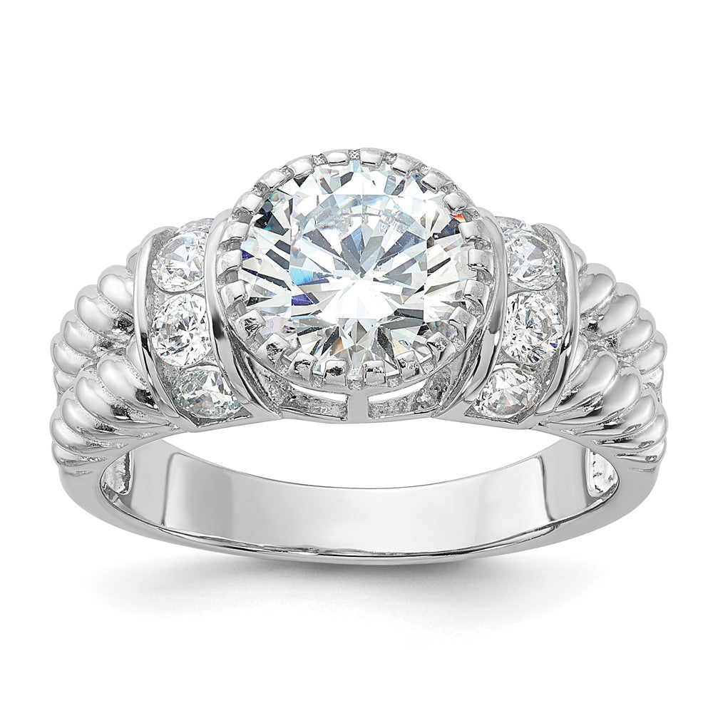 Sterling Silver Rhodium-plated CZ Rope Design Ring - Product Photo