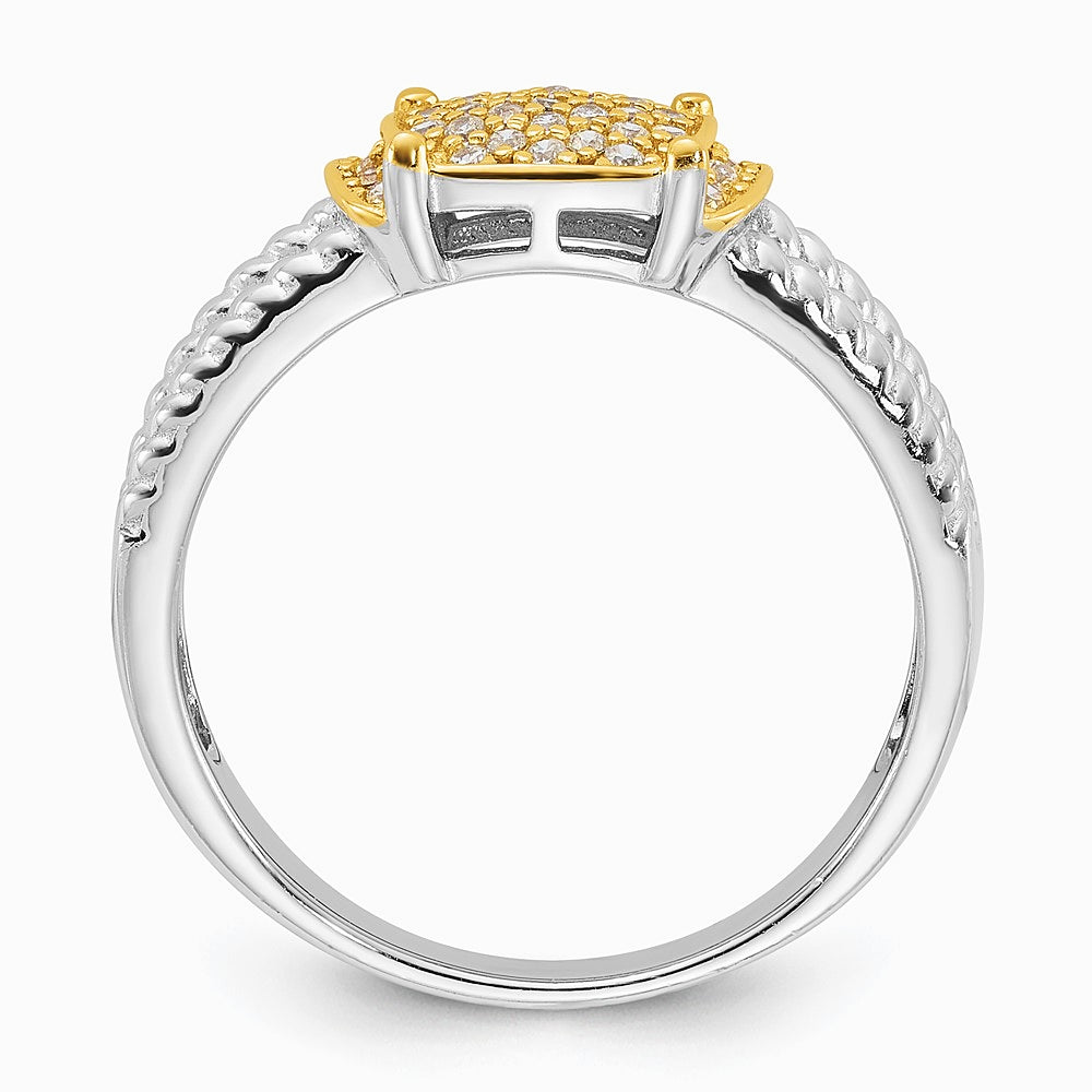 Sterling Silver Rhodium/Gold-tone Pavé CZ Ring - Product Photo