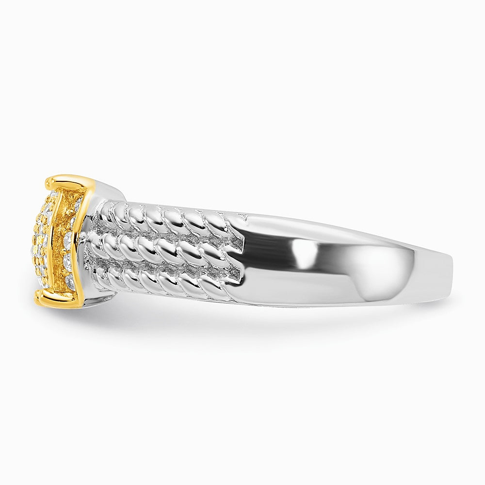 Sterling Silver Rhodium/Gold-tone Pavé CZ Ring - Product Photo