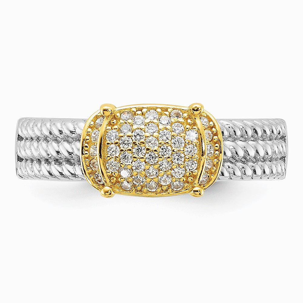 Sterling Silver Rhodium/Gold-tone Pavé CZ Ring - Product Photo