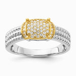 Sterling Silver Rhodium/Gold-tone Pavé CZ Ring - Product Photo