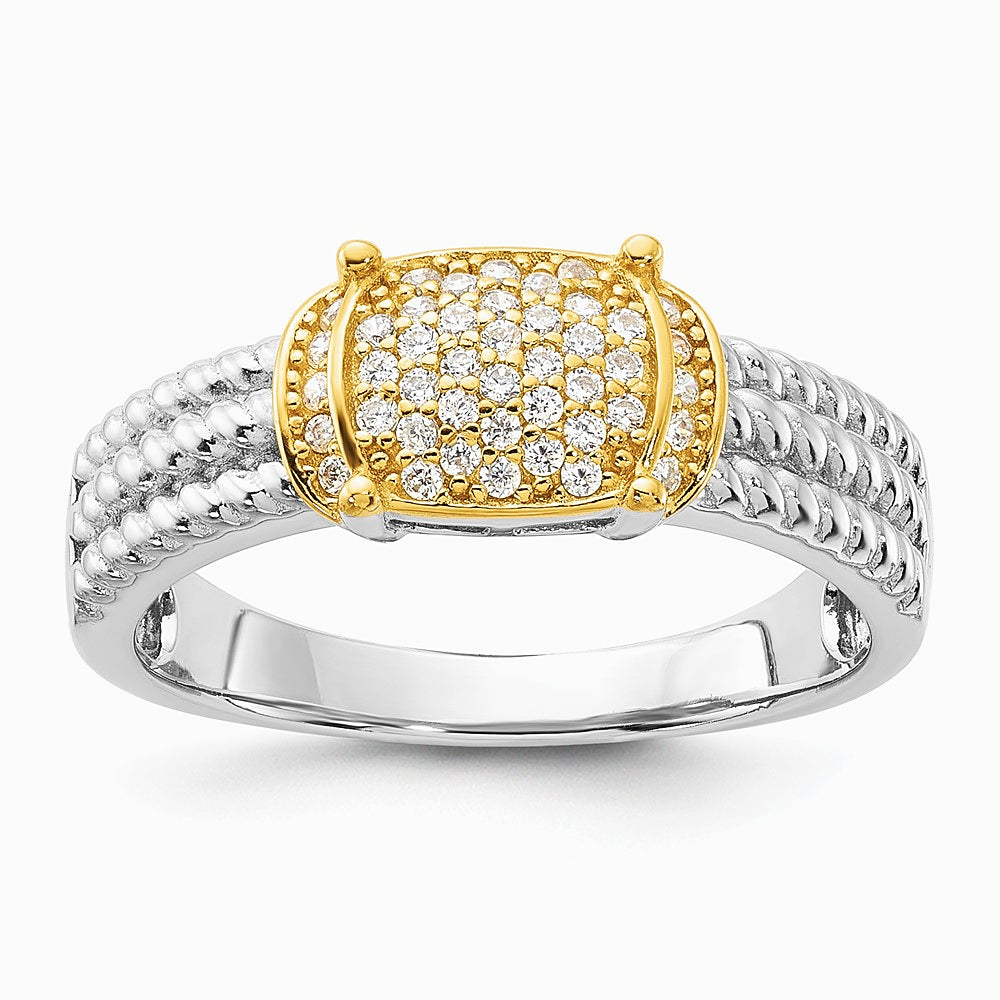 Sterling Silver Rhodium/Gold-tone Pavé CZ Ring - Product Photo