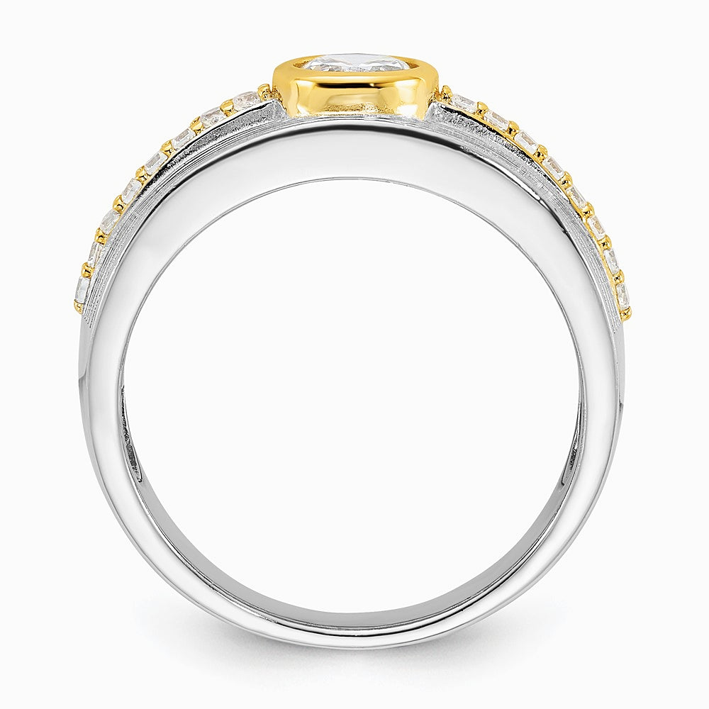 Sterling Silver Rhodium/Gold-tone CZ Ring - Product Photo