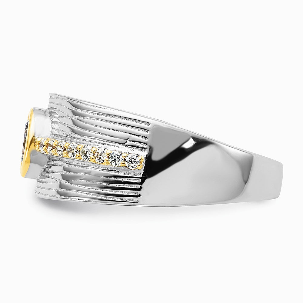 Sterling Silver Rhodium/Gold-tone CZ Ring - Product Photo
