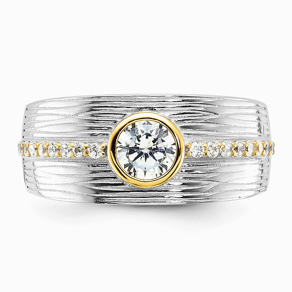 Sterling Silver Rhodium/Gold-tone CZ Ring - Product Photo