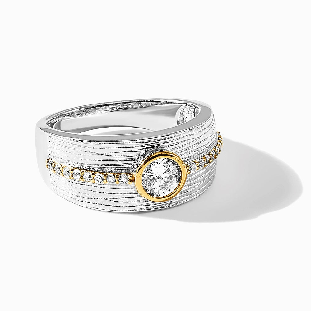 Sterling Silver Rhodium/Gold-tone CZ Ring - Product Photo