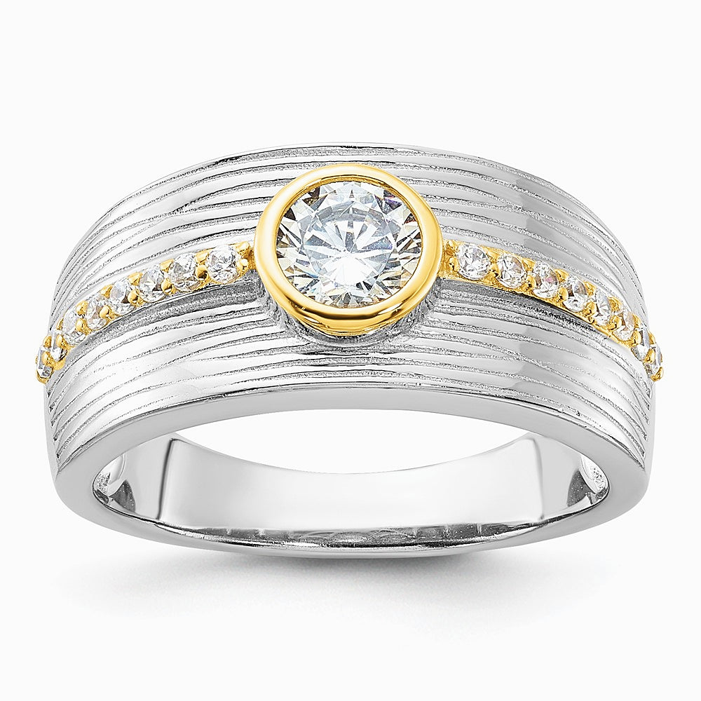 Sterling Silver Rhodium/Gold-tone CZ Ring - Product Photo