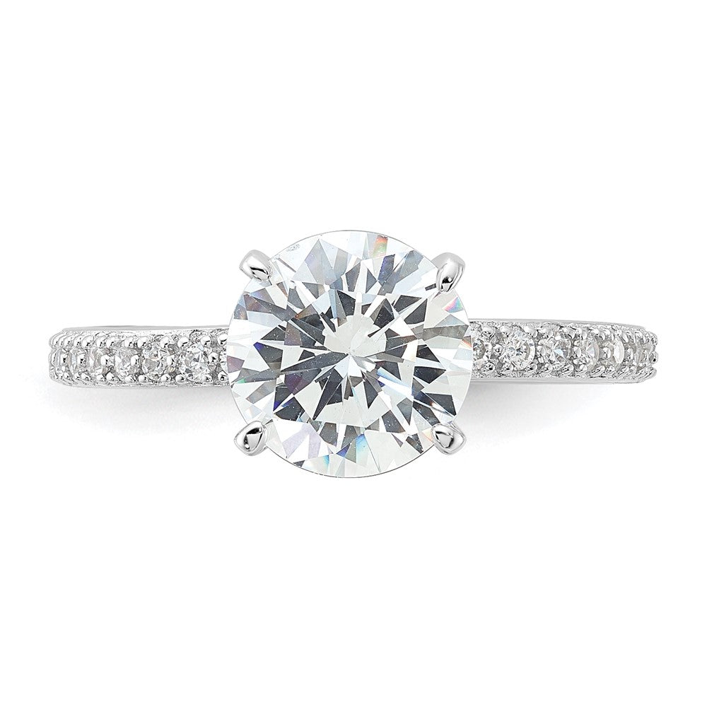 Sterling Silver Rhodium-plated 8mm CZ Solitaire Eternity Engagement Ring - Product Photo