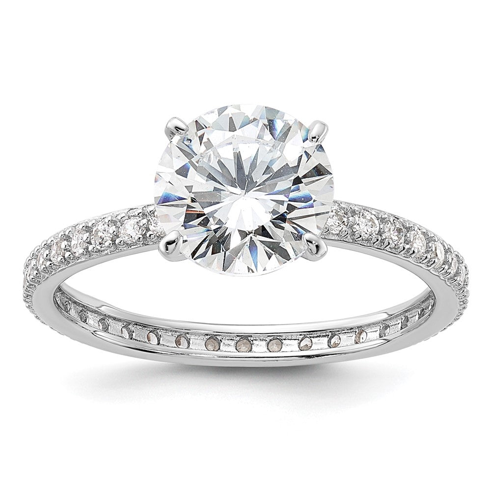 Sterling Silver Rhodium-plated 8mm CZ Solitaire Eternity Engagement Ring - Product Photo