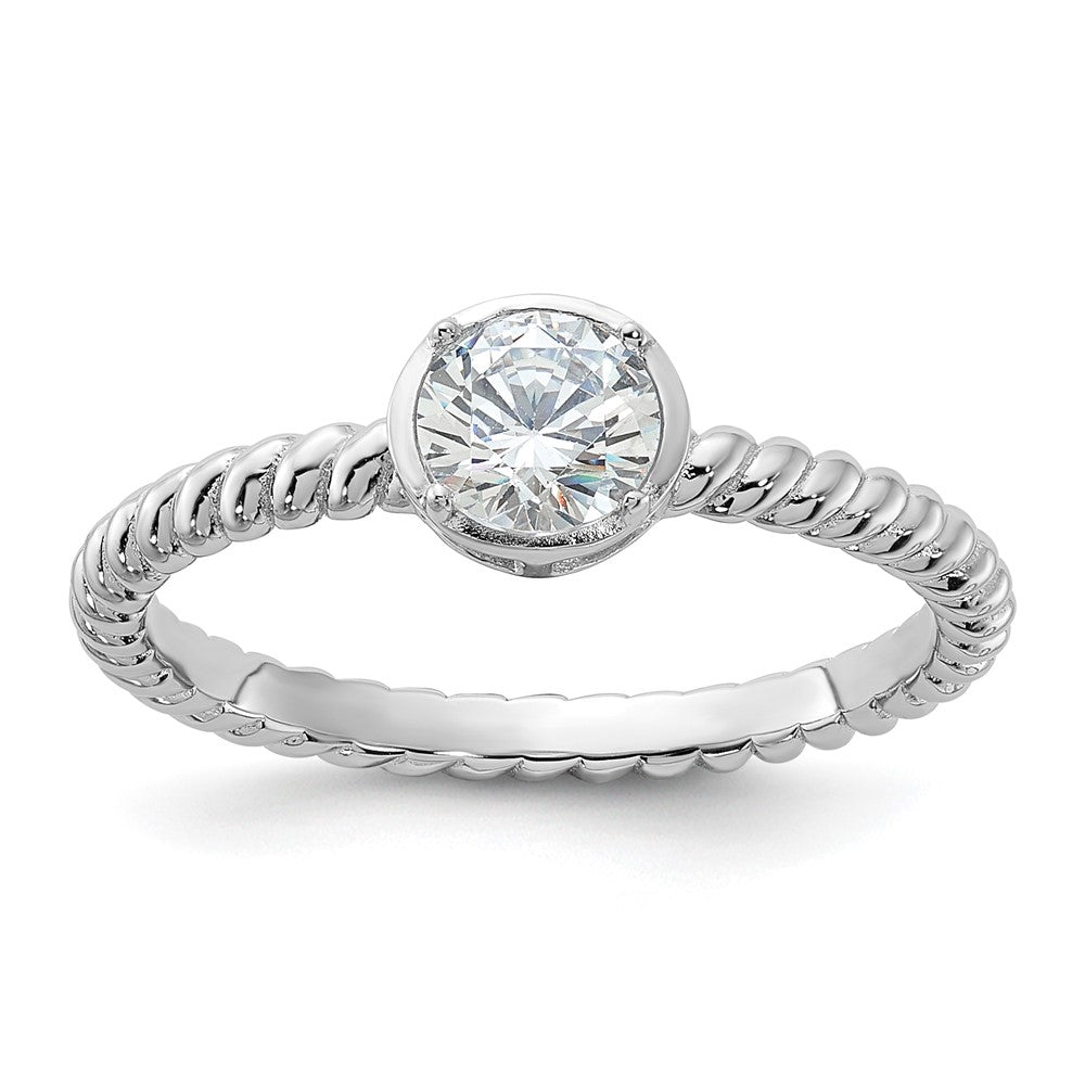 Sterling Silver Rhodium-plated CZ Twisted Ring - Product Photo