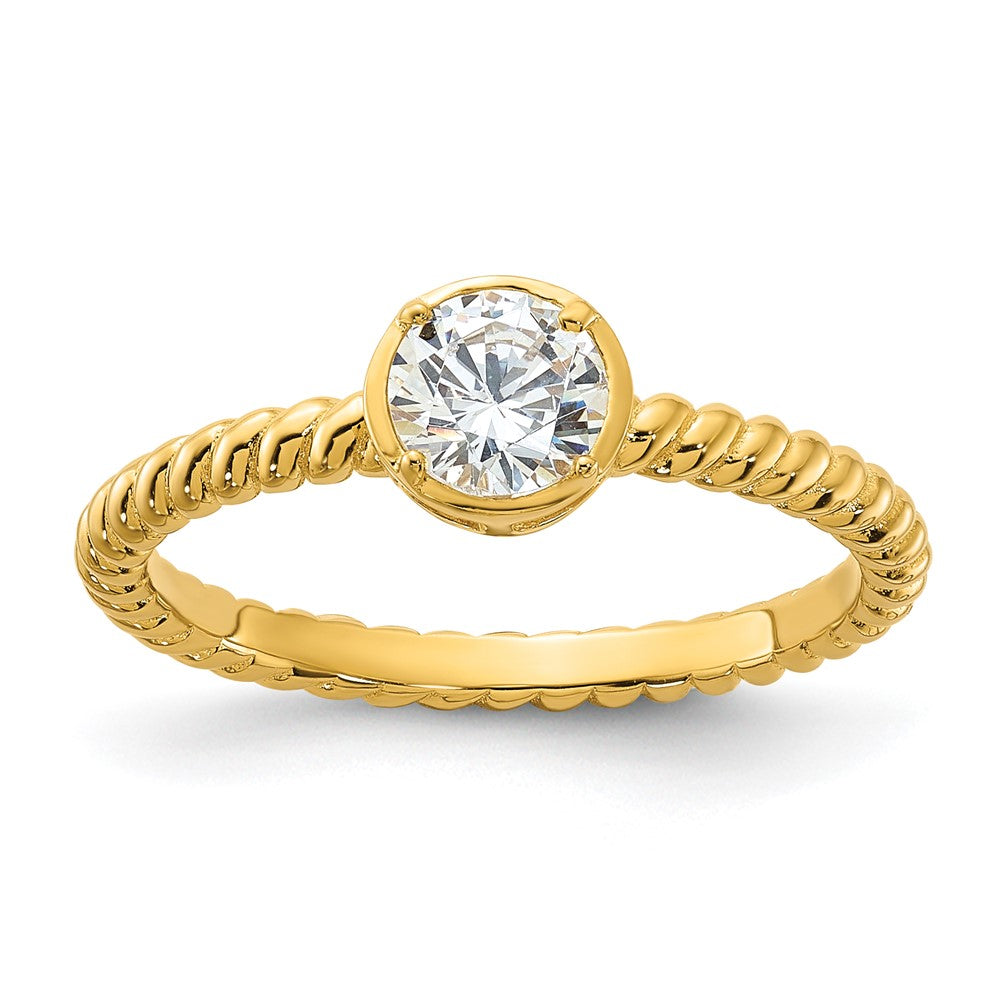 Sterling Silver Gold-tone CZ Twisted Ring - Product Photo
