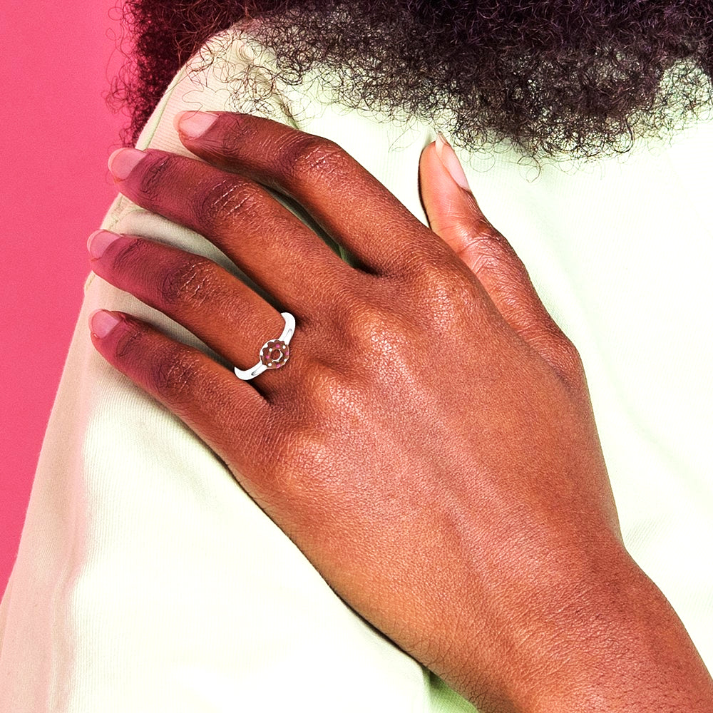 Sterling Silver Rhodium-plated Children's Enamel Donut Ring - Product Photo