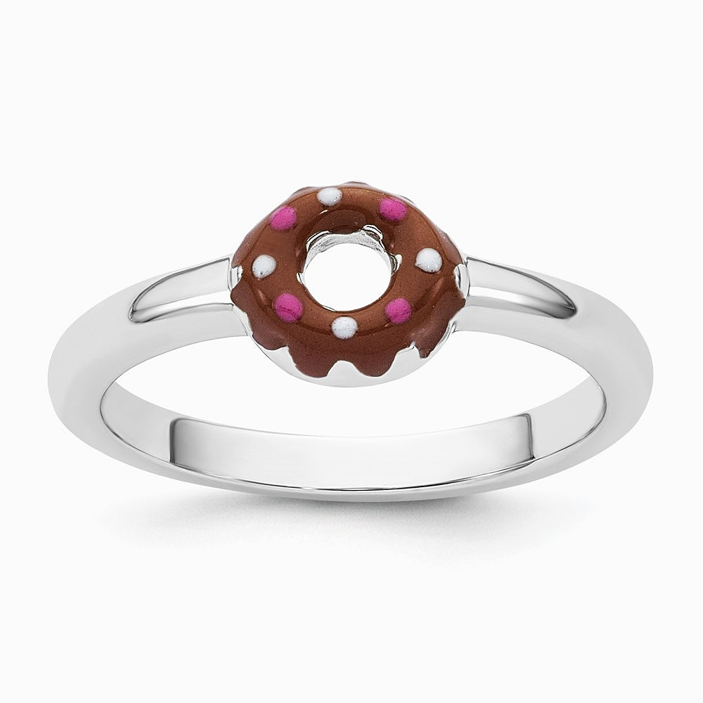 Sterling Silver Rhodium-plated Children's Enamel Donut Ring - Product Photo