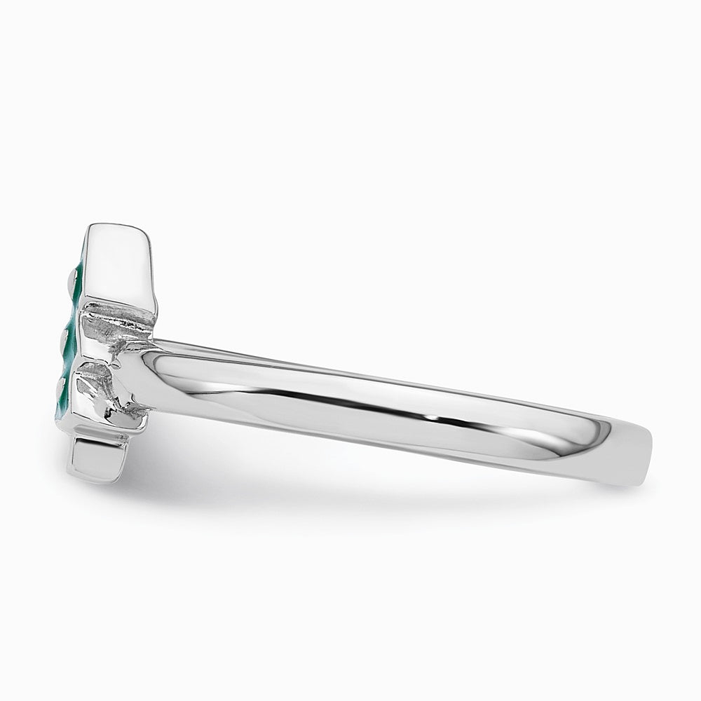 Sterling Silver Rhodium-plated Children's Enamel Christmas Tree Ring - Product Photo