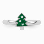 Sterling Silver Rhodium-plated Children's Enamel Christmas Tree Ring - Product Photo