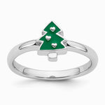 Sterling Silver Rhodium-plated Children's Enamel Christmas Tree Ring - Product Photo
