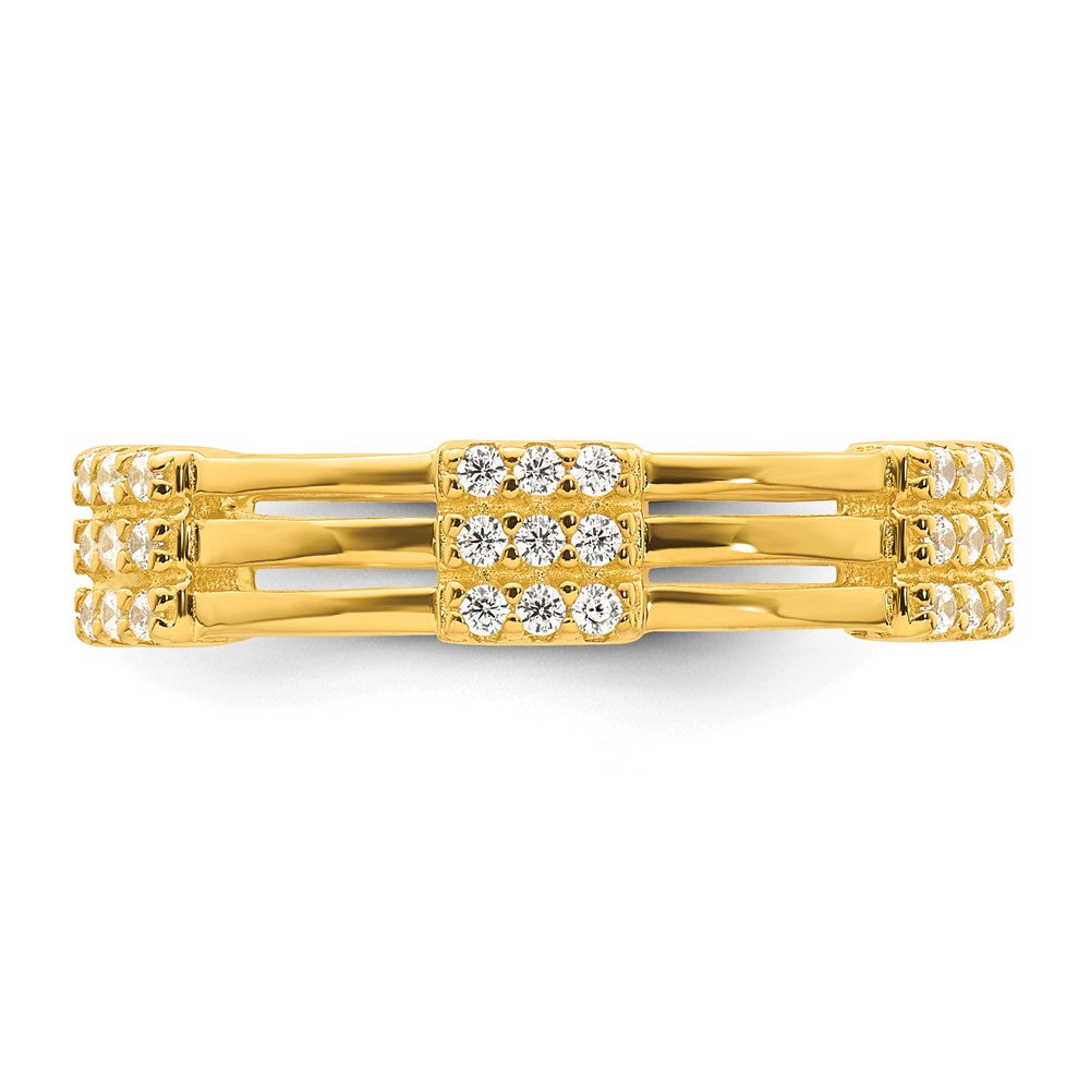 Sterling Silver Gold-tone Polished CZ 3-Row Eternity Ring - Product Photo
