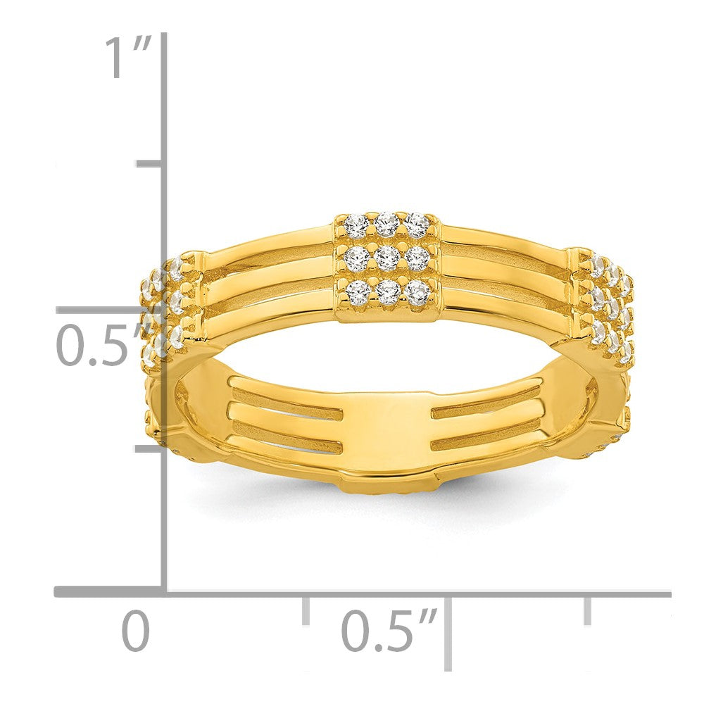 Sterling Silver Gold-tone Polished CZ 3-Row Eternity Ring - Product Photo