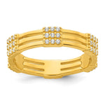 Sterling Silver Gold-tone Polished CZ 3-Row Eternity Ring - Product Photo
