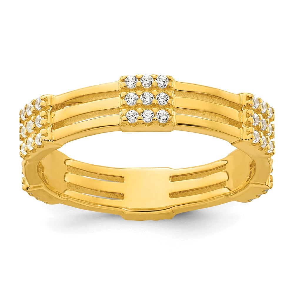 Sterling Silver Gold-tone Polished CZ 3-Row Eternity Ring - Product Photo
