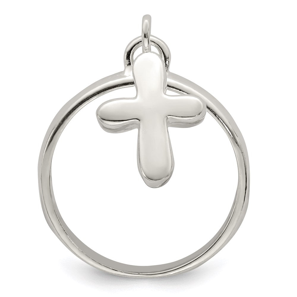 Sterling Silver Solid Cross Dangle Ring - Product Photo