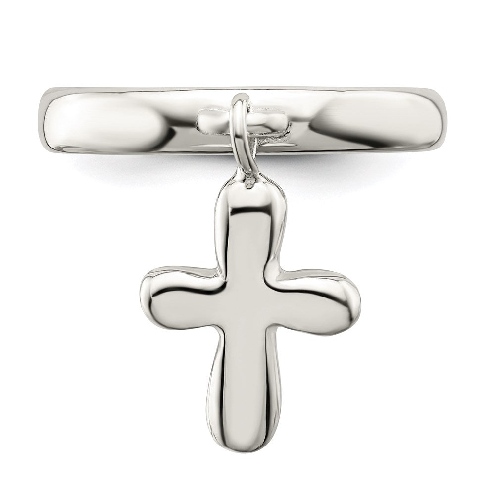 Sterling Silver Solid Cross Dangle Ring - Product Photo