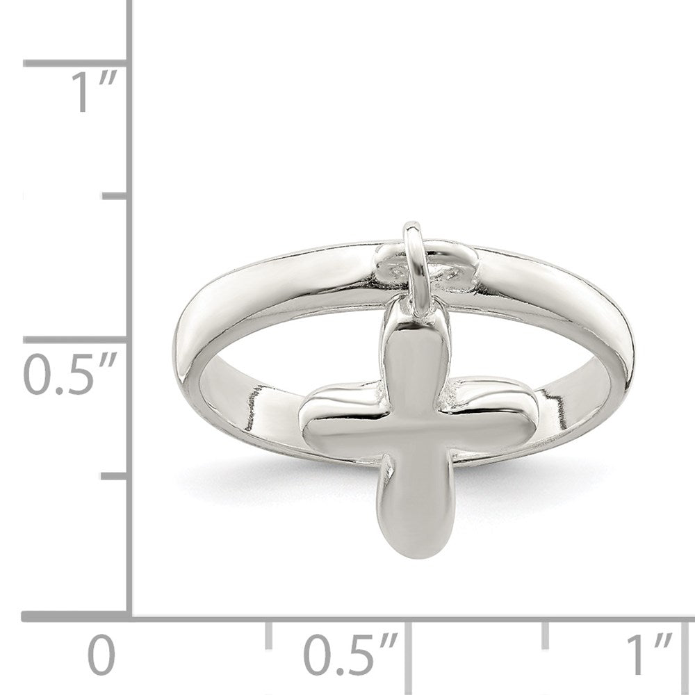 Sterling Silver Solid Cross Dangle Ring - Product Photo