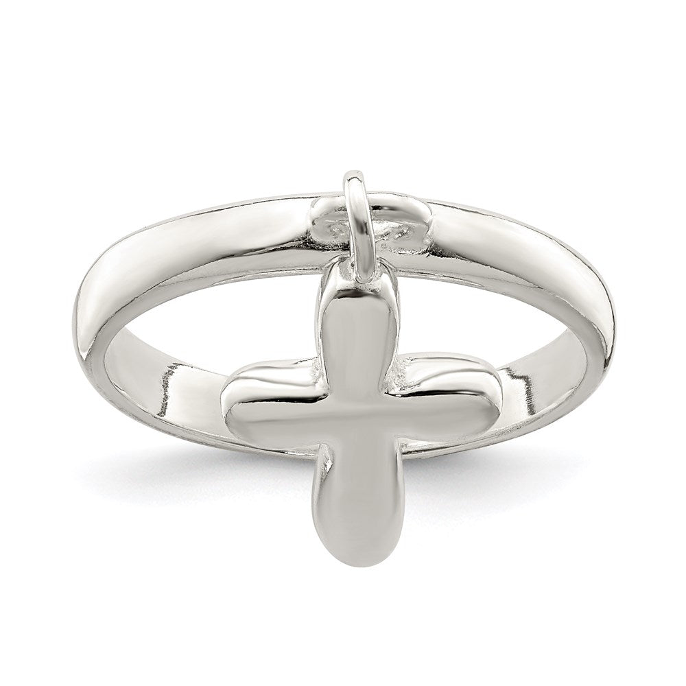 Sterling Silver Solid Cross Dangle Ring - Product Photo