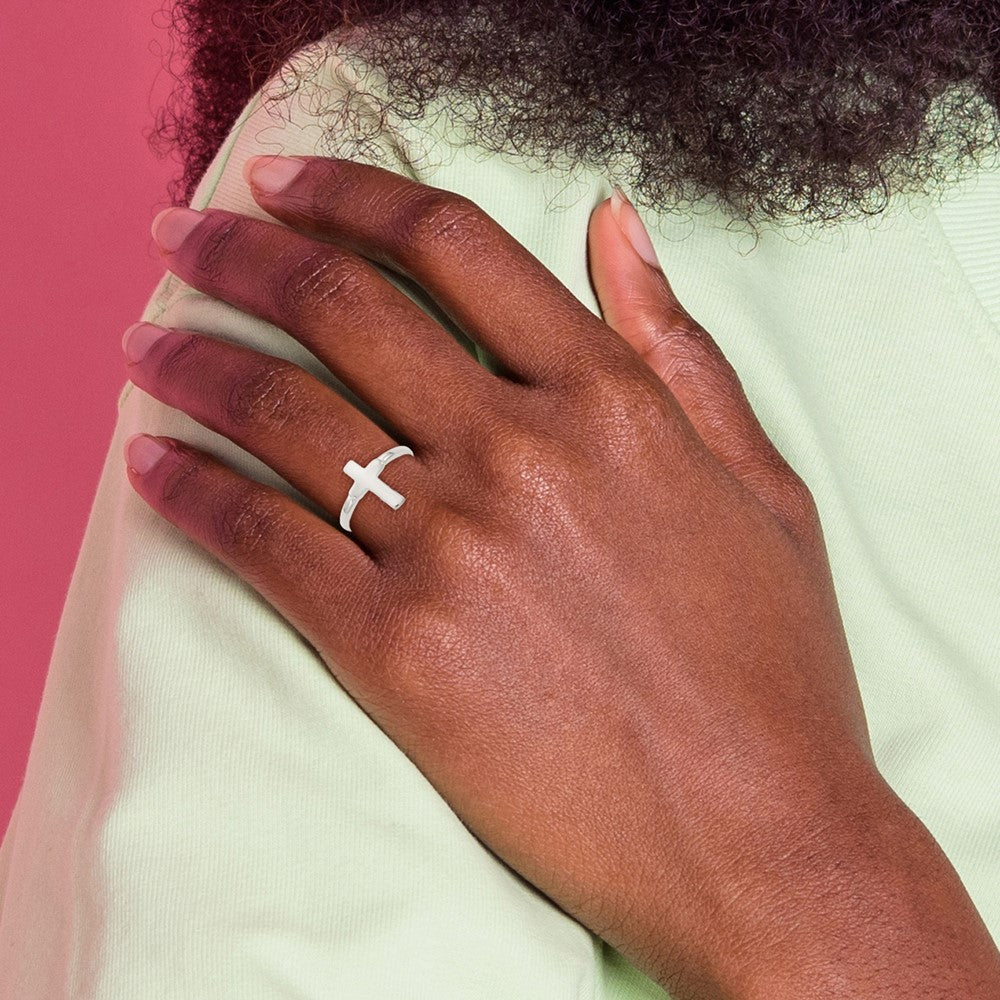 Sterling Silver Solid Cross Ring - Product Photo