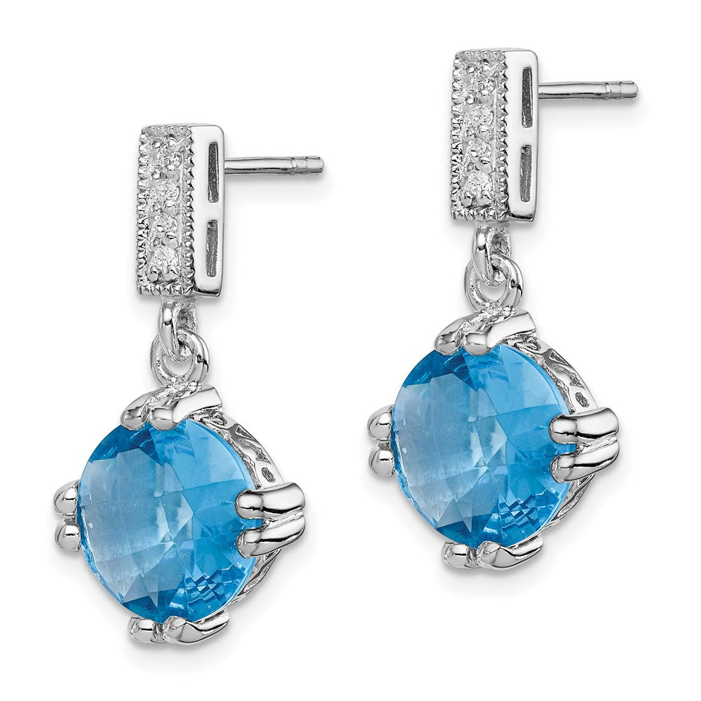 Sterling Silver Rhod-plated Blue and Clear CZ Pendant and Earring Set - Product Photo