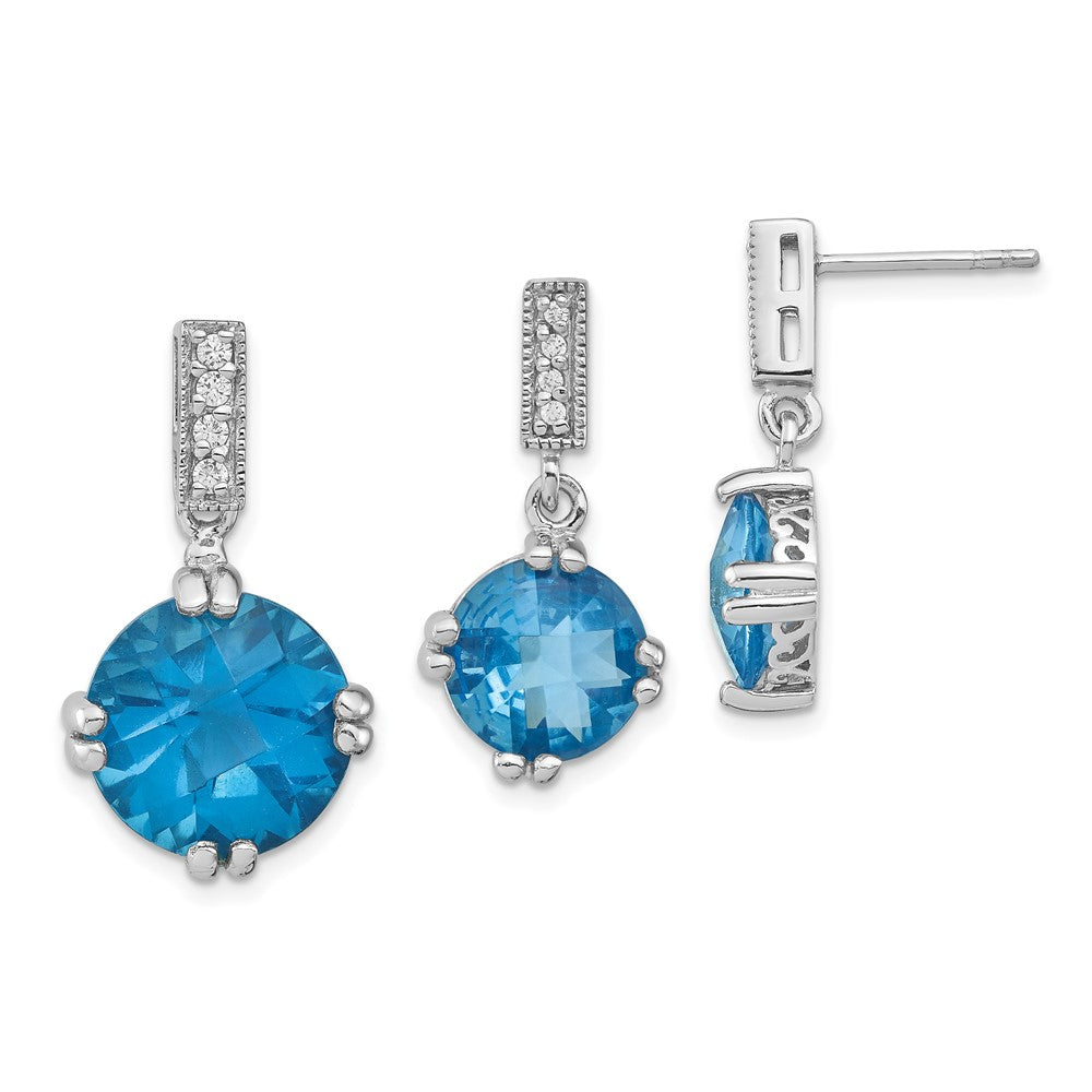 Sterling Silver Rhod-plated Blue and Clear CZ Pendant and Earring Set - Product Photo