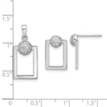 Sterling Silver RH-plated Micro Pave CZ Rectangle Earrings and Pendant Set - Product Photo