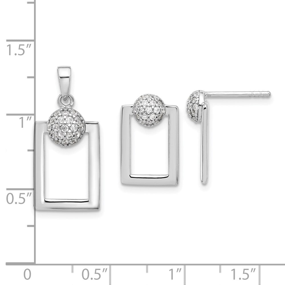 Sterling Silver RH-plated Micro Pave CZ Rectangle Earrings and Pendant Set - Product Photo