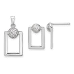 Sterling Silver RH-plated Micro Pave CZ Rectangle Earrings and Pendant Set - Product Photo