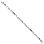 Sterling Silver Rhodium-plated Diamond & Amethyst Oval D/C Bracelet - Product Photo