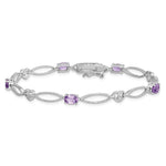 Sterling Silver Rhodium-plated Diamond & Amethyst Oval D/C Bracelet - Product Photo