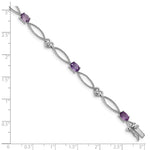 Sterling Silver Rhodium-plated Diamond & Amethyst Oval D/C Bracelet - Product Photo